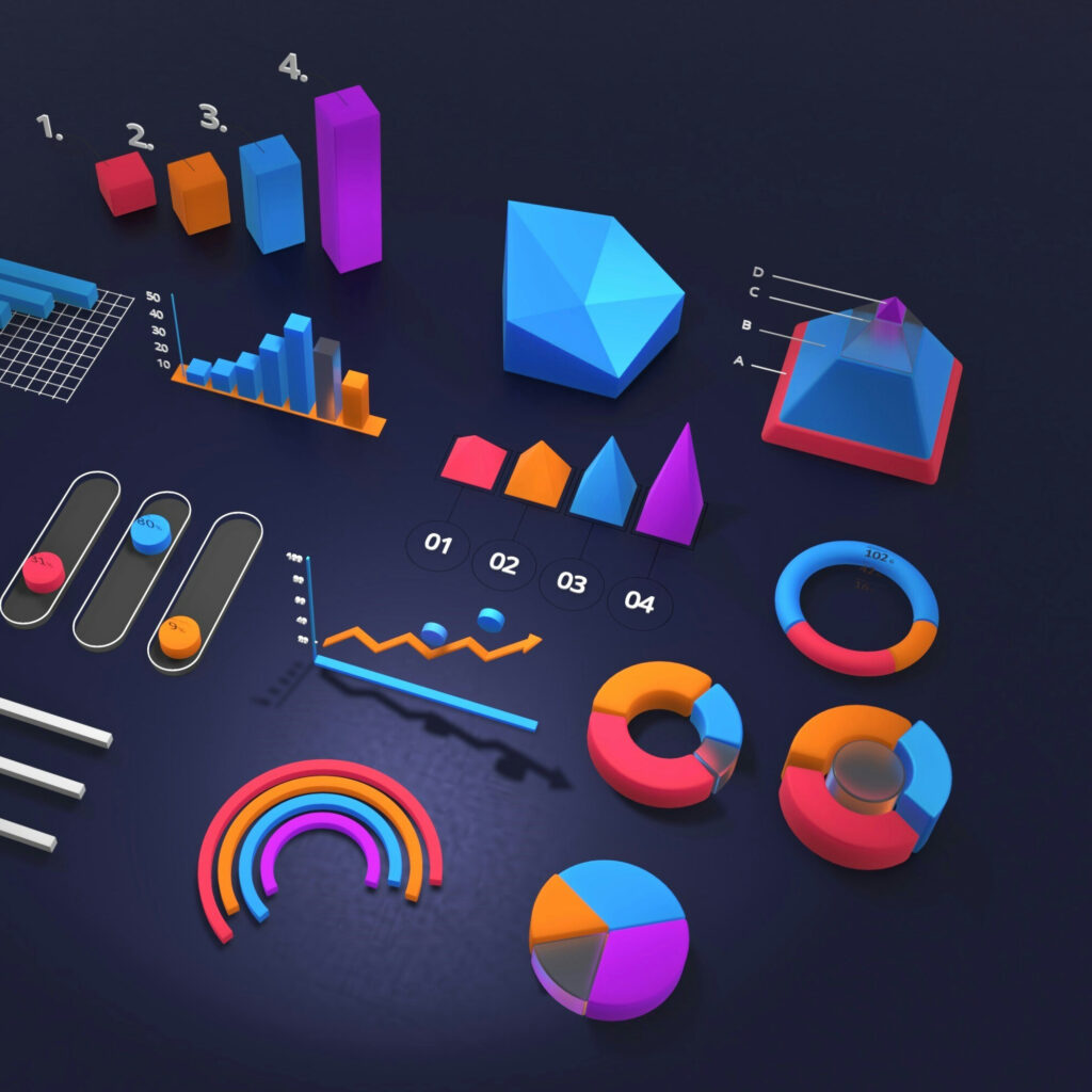 Graphiques colorés représentant des données d’analyse et de performance